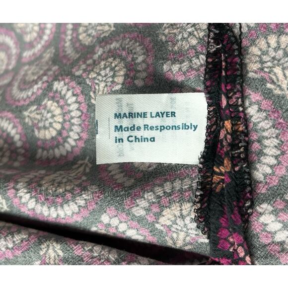 Marine Layer Emlyn Midi Wrap Cottagecore Dress Fan Block Print V-Neck Size Small - Picture 8 of 10